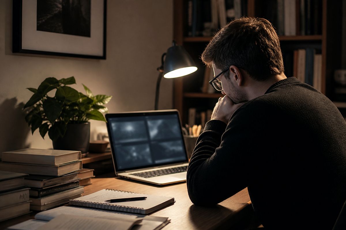 researcher using laptop in a home office