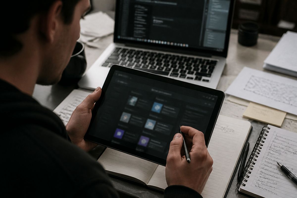 person researching dark web browsers on a tablet