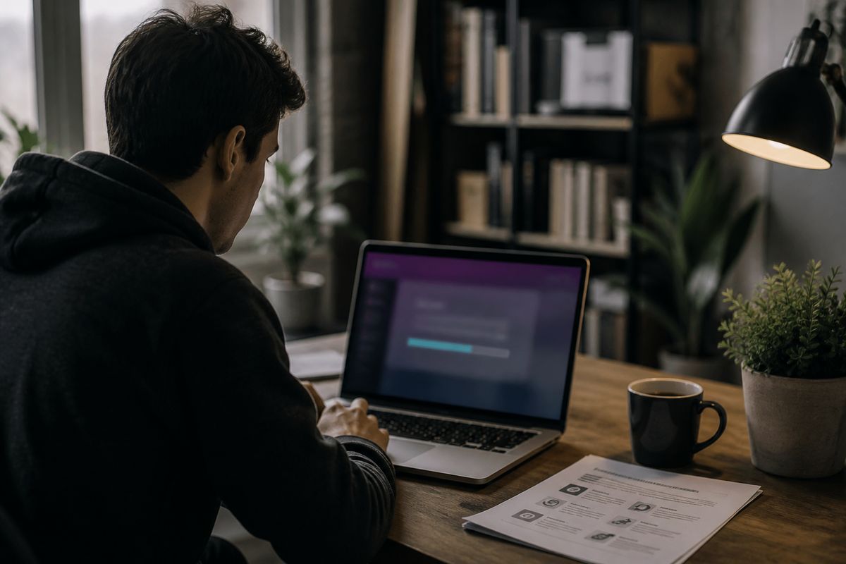 person downloading Tor Browser in home office