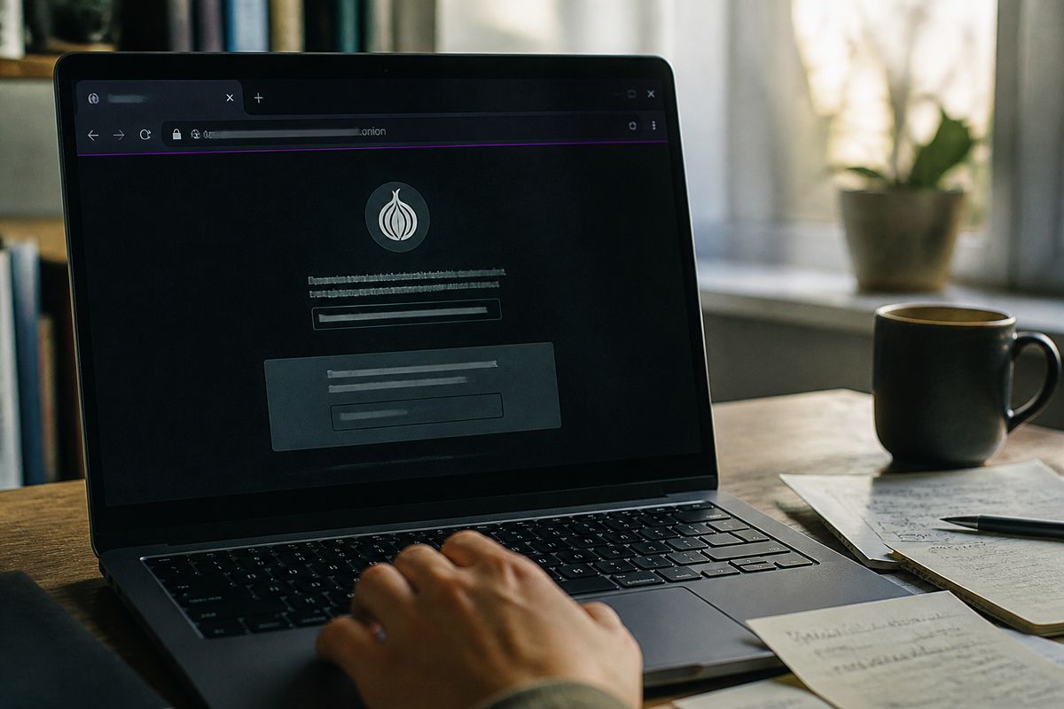 user verifying .onion address in home office