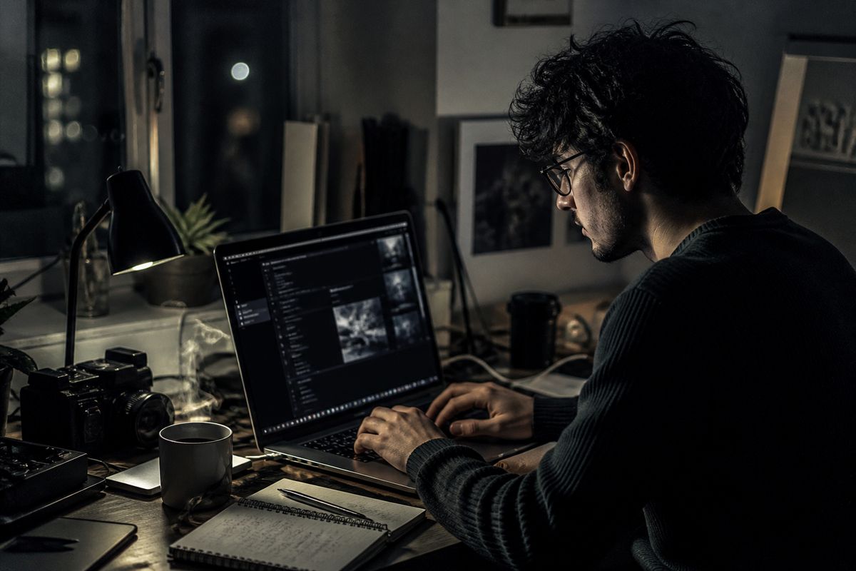 person navigating dark-themed websites