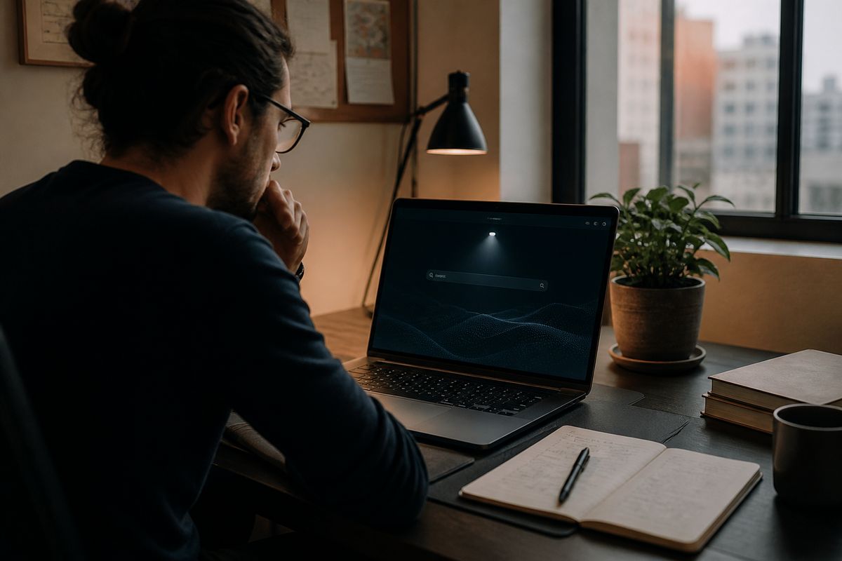 researcher using Torch search engine on laptop