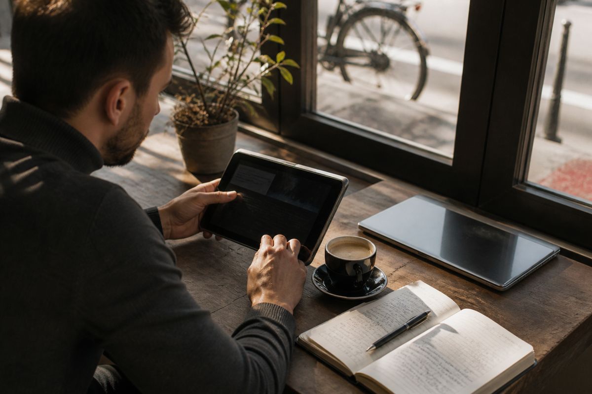 person browsing deep web links on a tablet