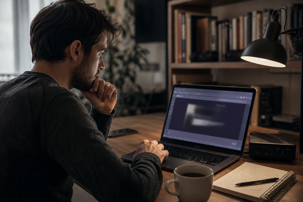 researcher studying .onion addresses in home office