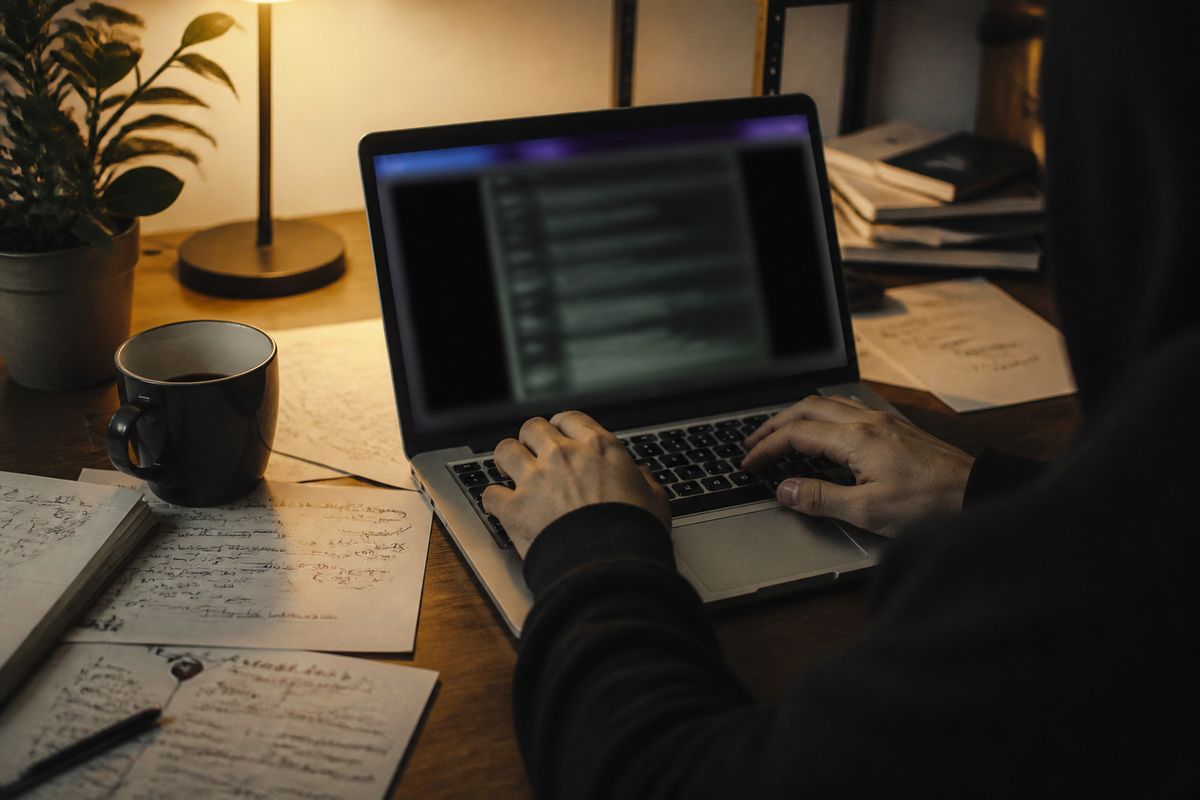 person exploring the Tor network on a laptop