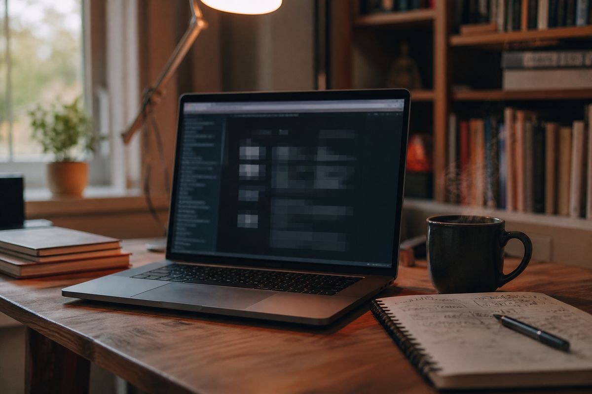 cozy home workspace with deep web browser