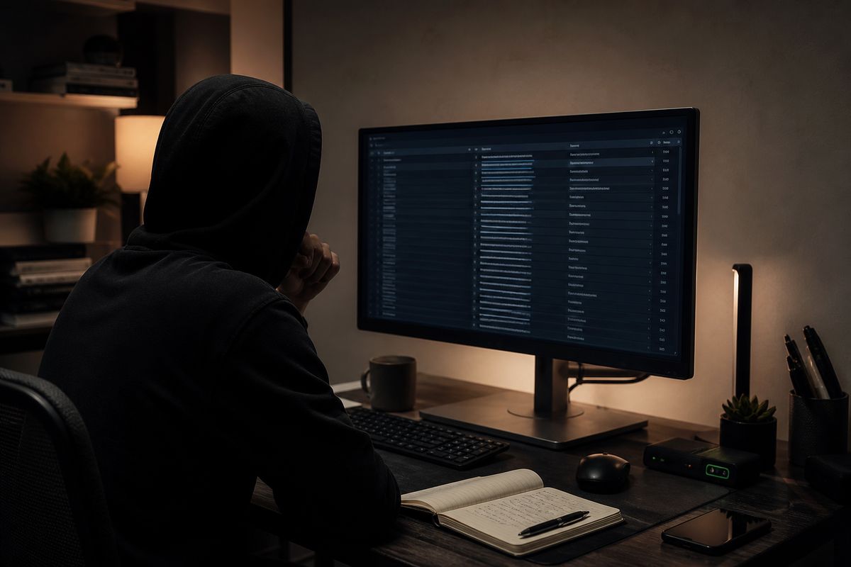 individual analyzing dark web resources on desktop