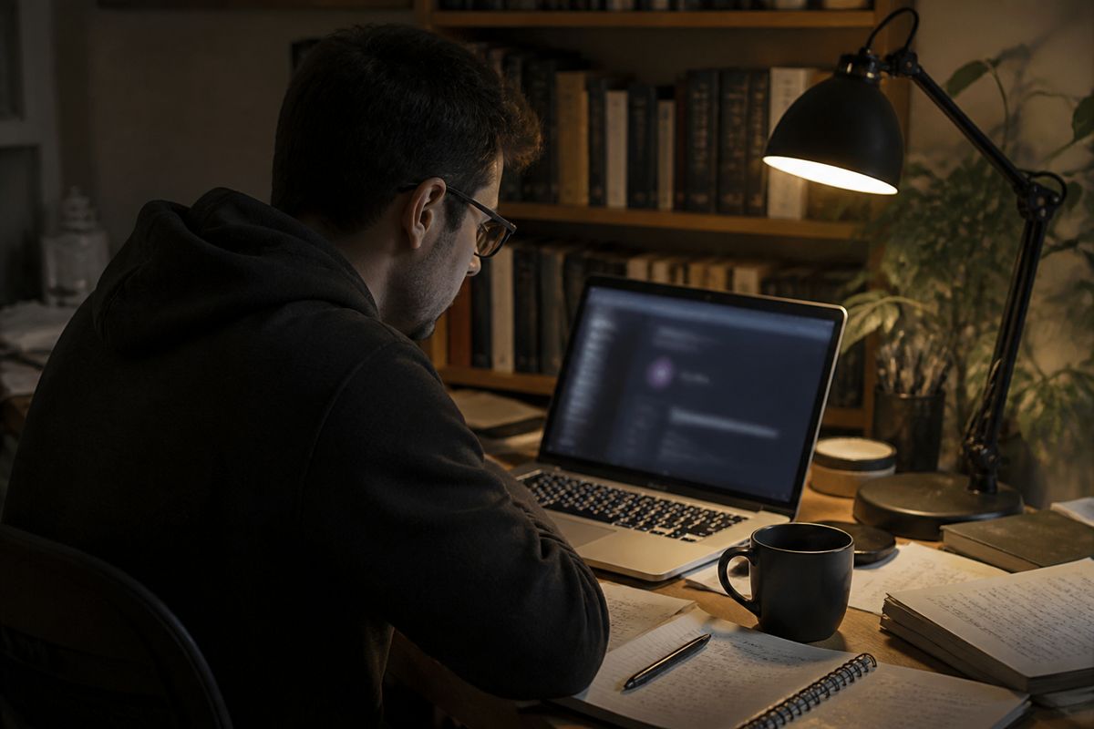 user researching Hidden Wiki on laptop