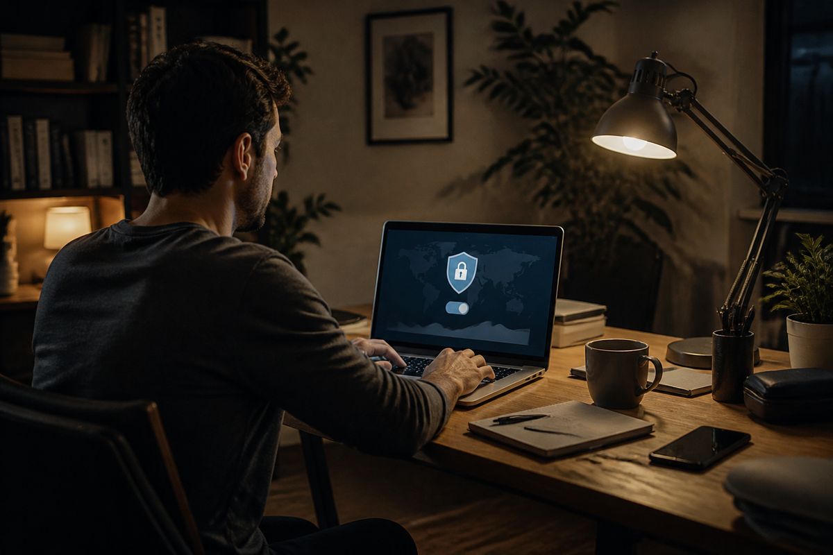 home office with a person configuring a VPN